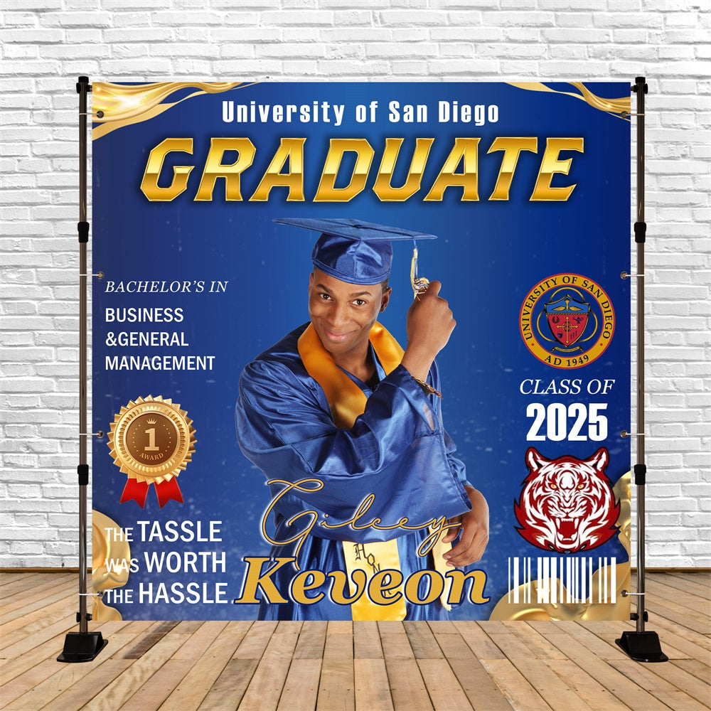 Graduation Backdrop Royal Blue Medal Personalized Party Graduation Backdrop UK MRR6-23