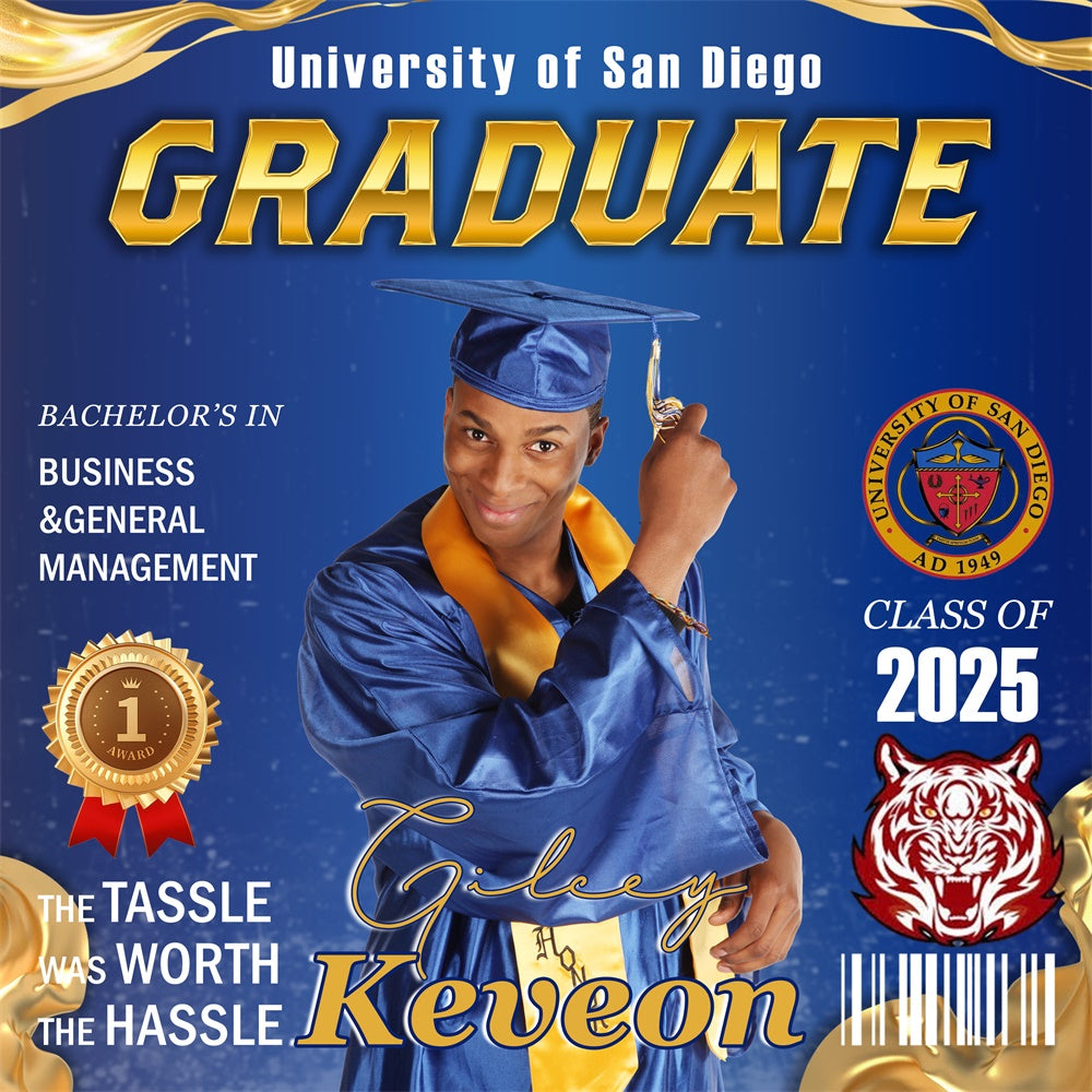 Graduation Backdrop Royal Blue Medal Personalized Party Graduation Backdrop UK MRR6-23