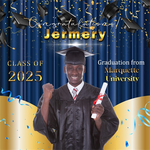Custom Graduation Backdrop Golden Blue Cheers Party Graduation Backdrop UK MRR6-26