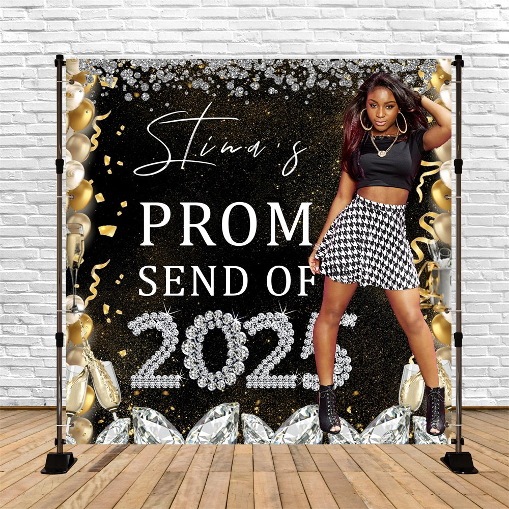 Prom 2025 Backdrop Champagne Diamond Personalized Party Graduation Backdrop UK MRR6-9