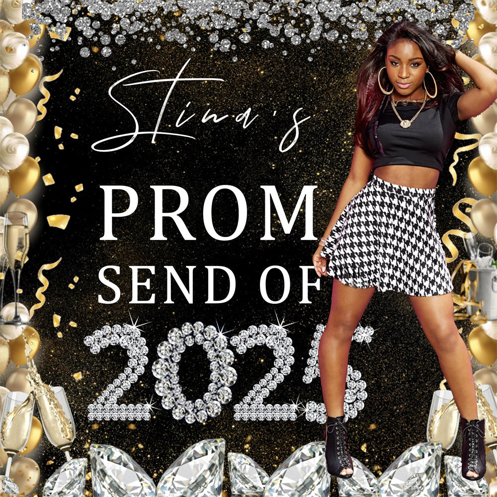 Prom 2025 Backdrop Champagne Diamond Personalized Party Graduation Backdrop UK MRR6-9