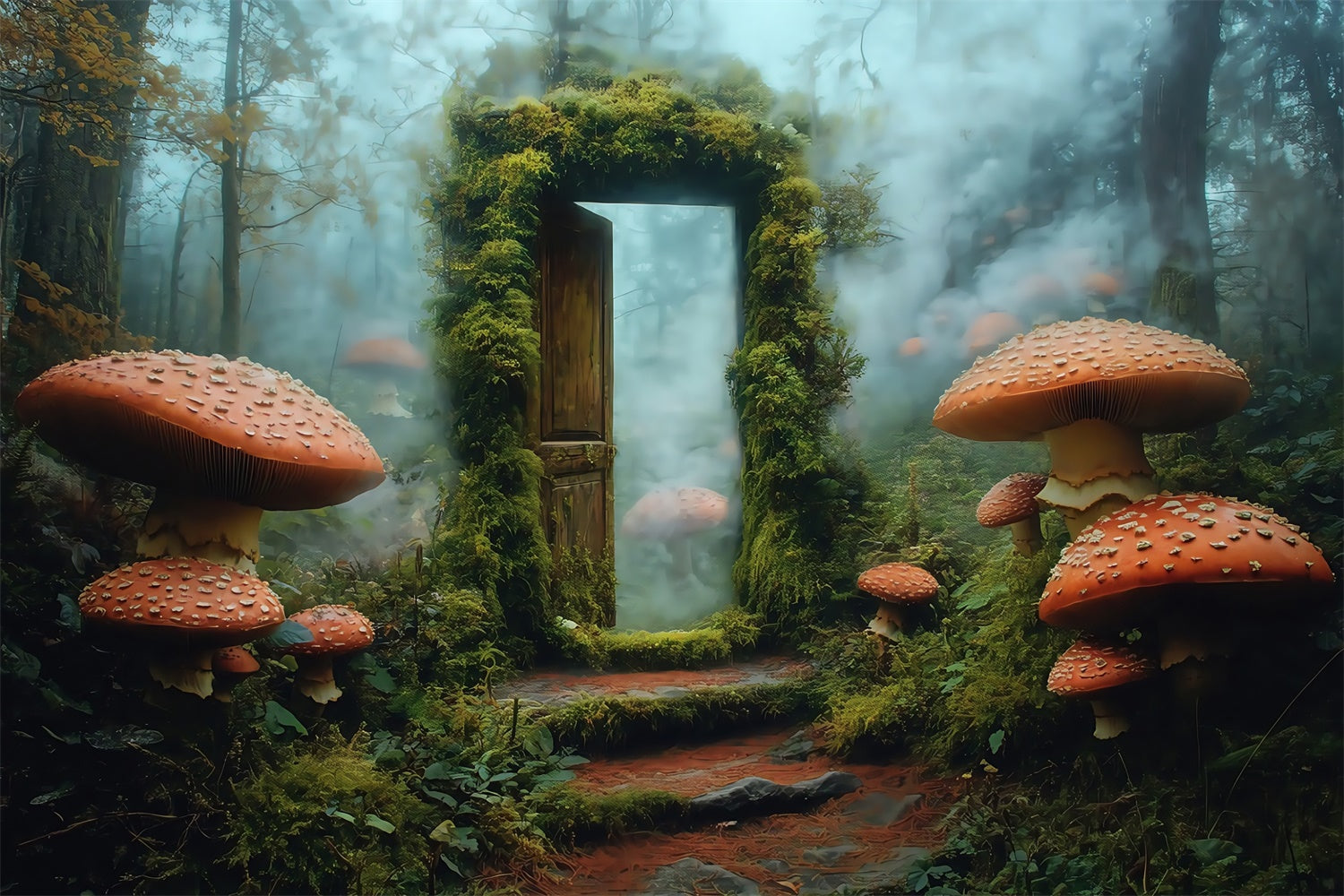 Backdrop Enchanted Forest Moss Gate Mushroom Backdrop UK MRR7-100