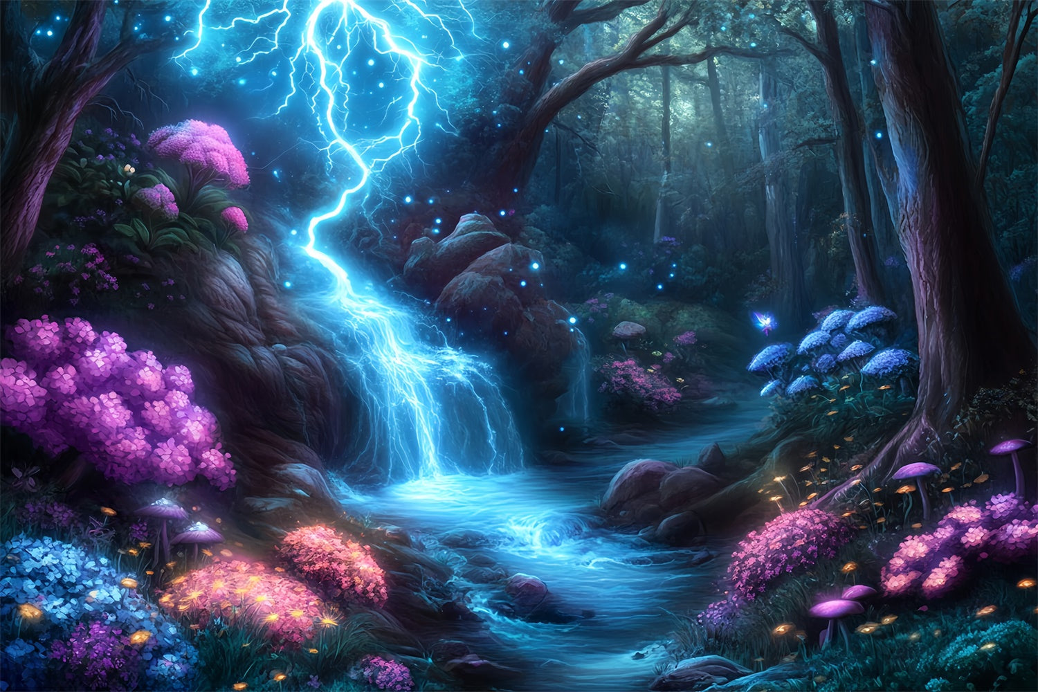 Magical Forest Backdrop Glowing Thunder Cascade Backdrop UK MRR7-101