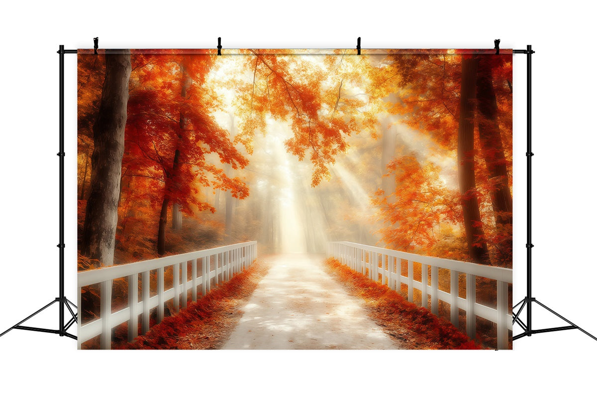 Fall Forest Backdrop Golden Autumn Bridge Backdrop UK MRR7-105