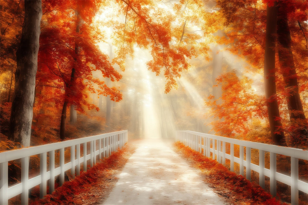 Fall Forest Backdrop Golden Autumn Bridge Backdrop UK MRR7-105