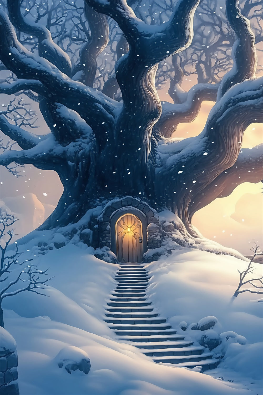 Snow Forest Backdrop Twilight Snow Tree Door Backdrop UK MRR7-115