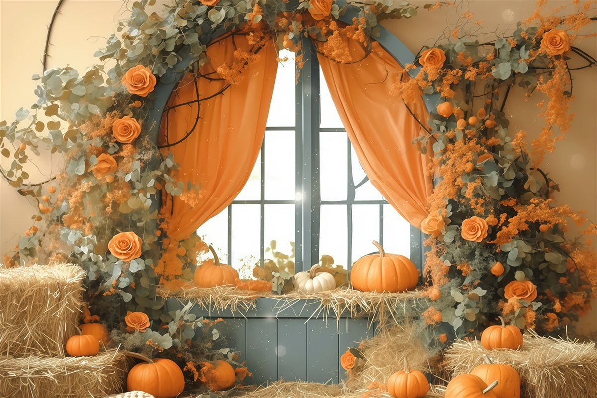 Fall Backdrop For Photos Pastel Pumpkin Window Backdrop UK MRR7-121