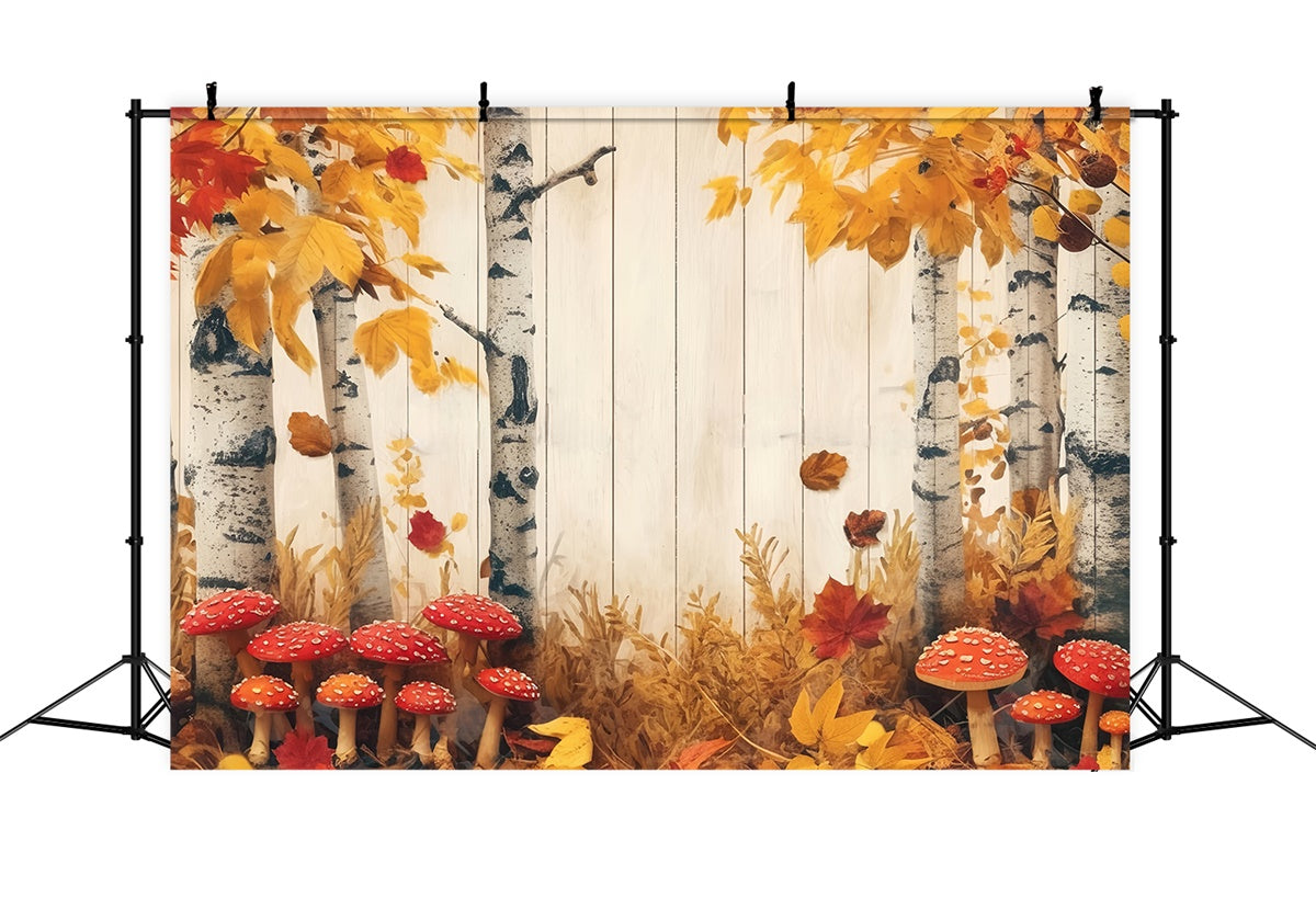 Fall Photo Backdrop Red Mushroom Woodland Backdrop UK MRR7-123