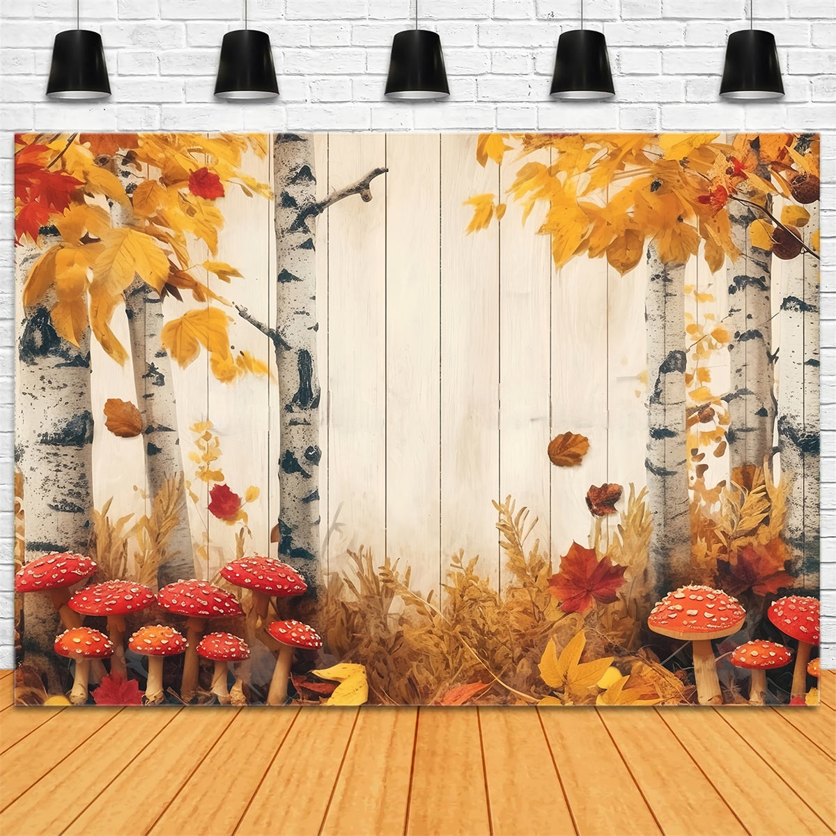 Fall Photo Backdrop Red Mushroom Woodland Backdrop UK MRR7-123