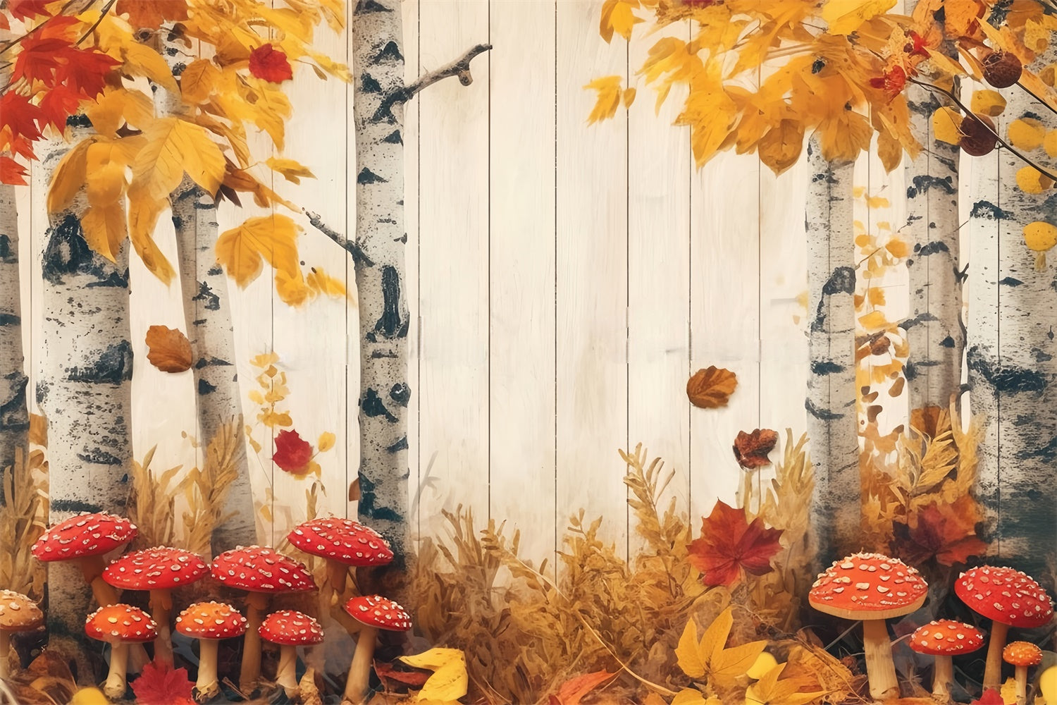 Fall Photo Backdrop Red Mushroom Woodland Backdrop UK MRR7-123