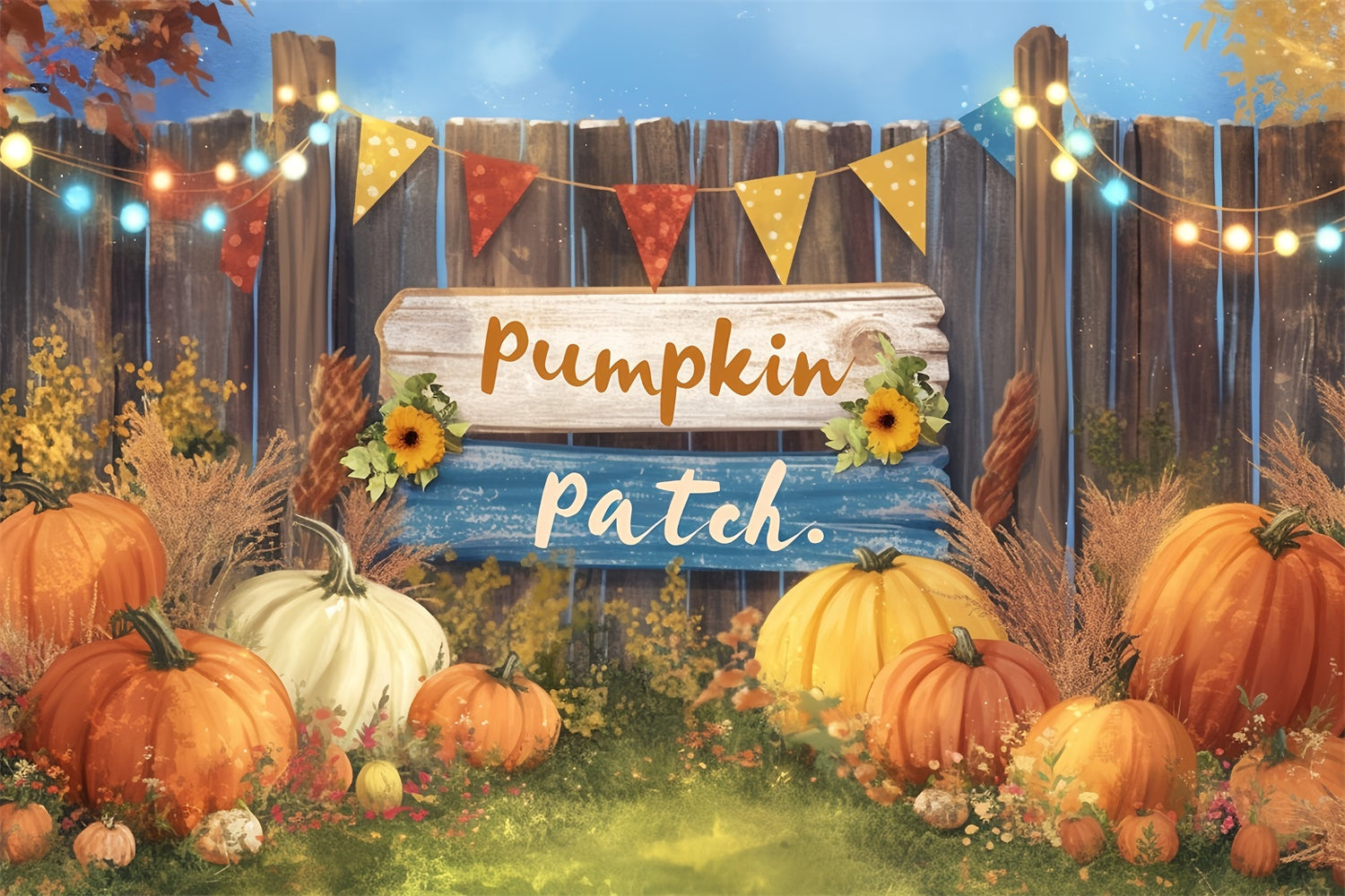 Autumn Photo Backdrop Rustic Banner Pumpkin Backdrop UK MRR7-126