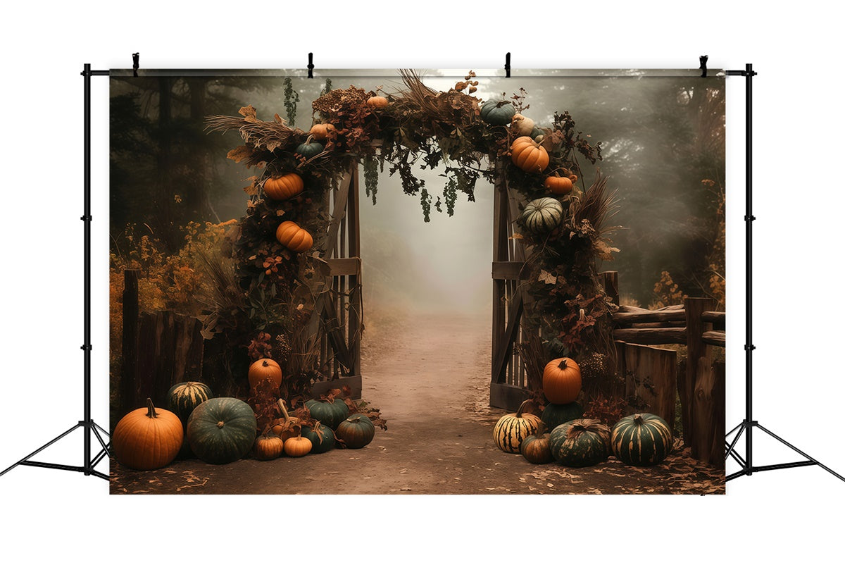 Fall Photo Backdrop Misty Pumpkin Arch Path Backdrop UK MRR7-128