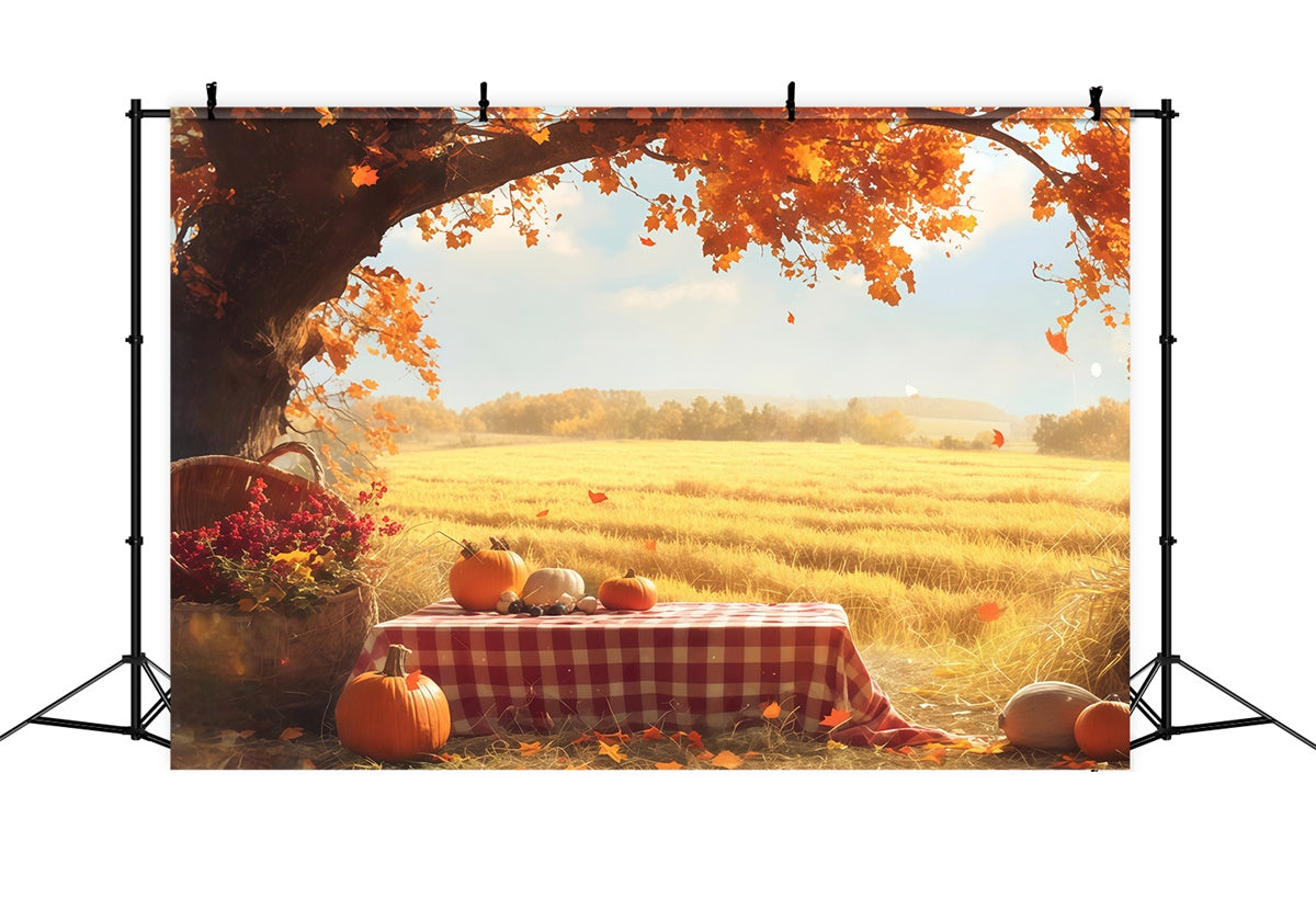 Fall Backdrop Golden Field Pumpkin Picnic Backdrop UK MRR7-129