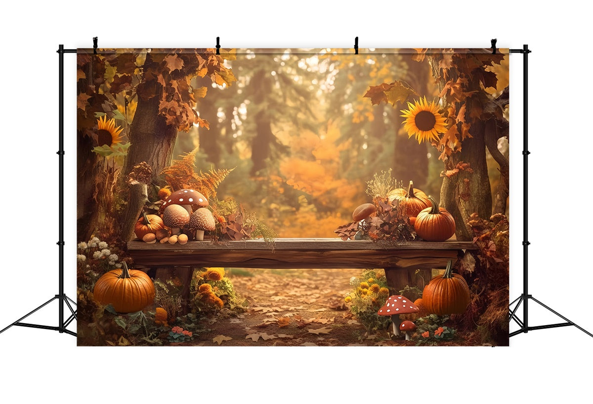 Fall Forest Backdrop Mushroom Pumpkin Bench Backdrop UK MRR7-130