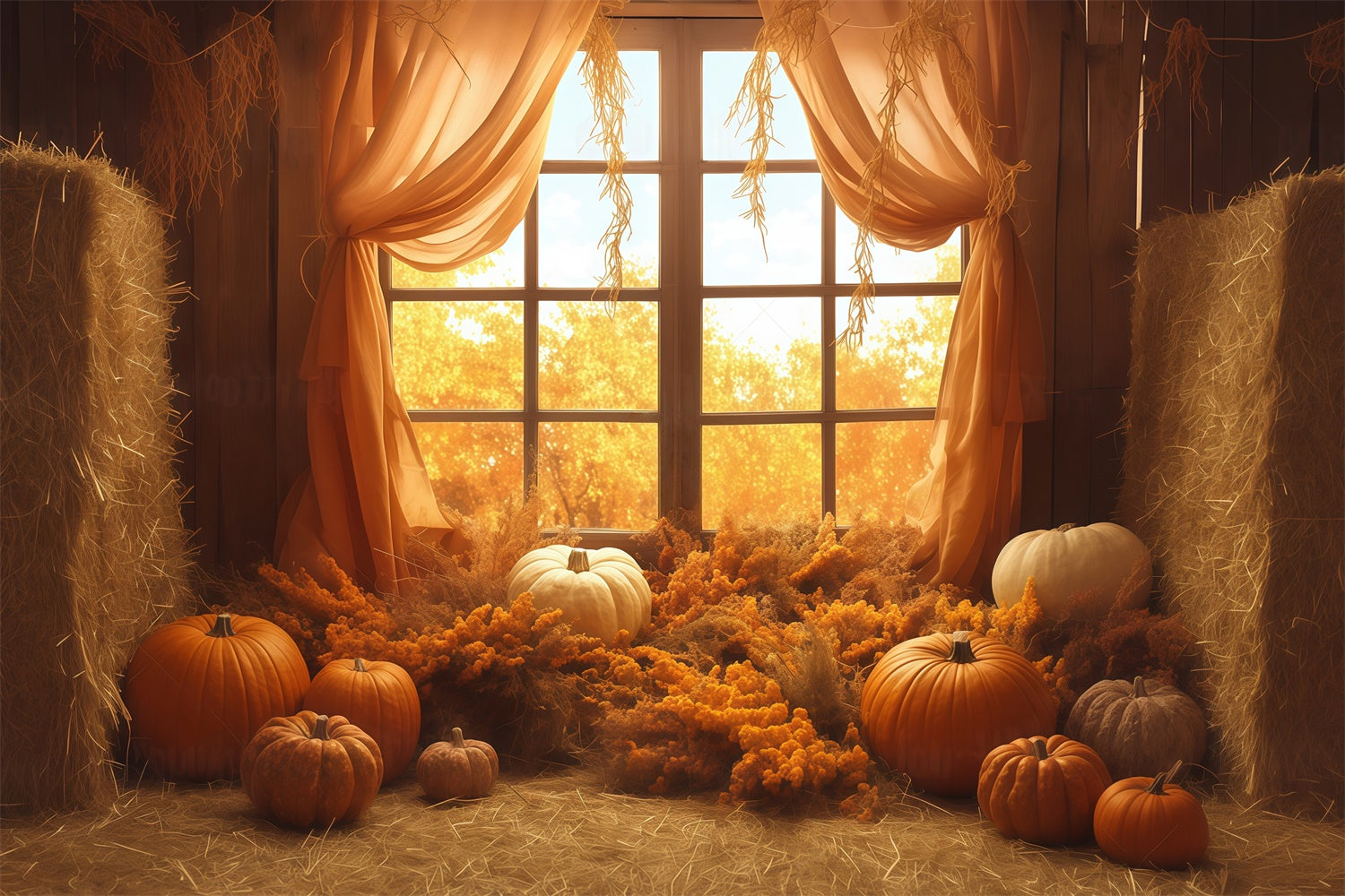 Autumn Photo Backdrop Rustic Haystack Drapes Backdrop UK MRR7-131