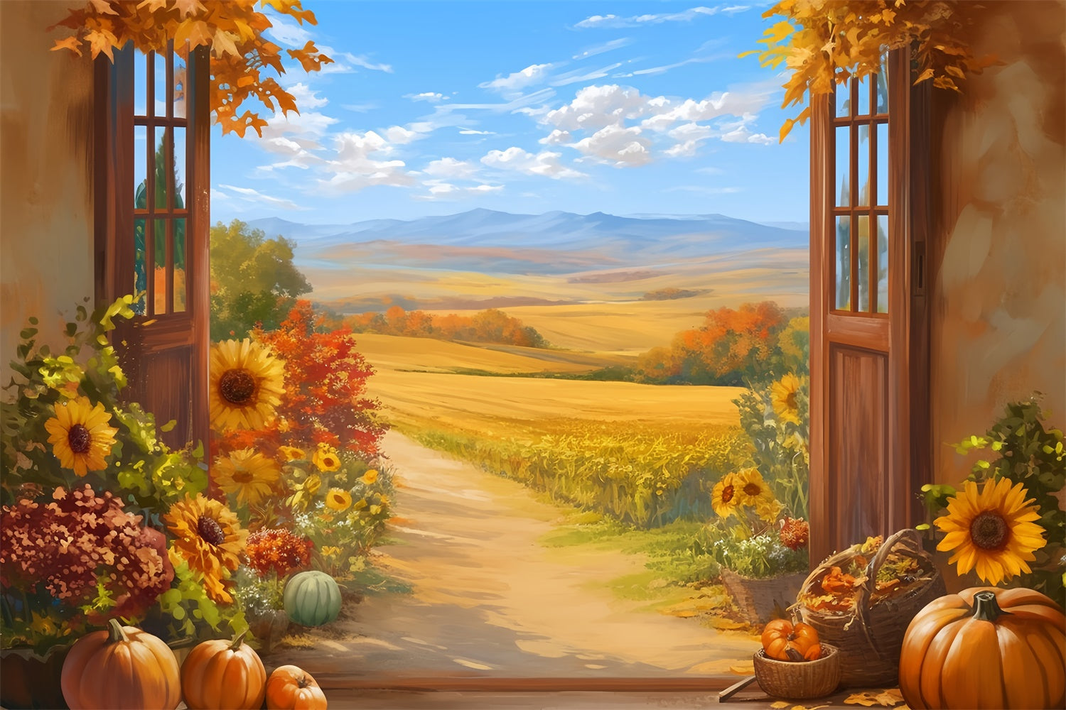 Fall Backdrops Pumpkin Porch Country Trail Backdrop UK MRR7-132