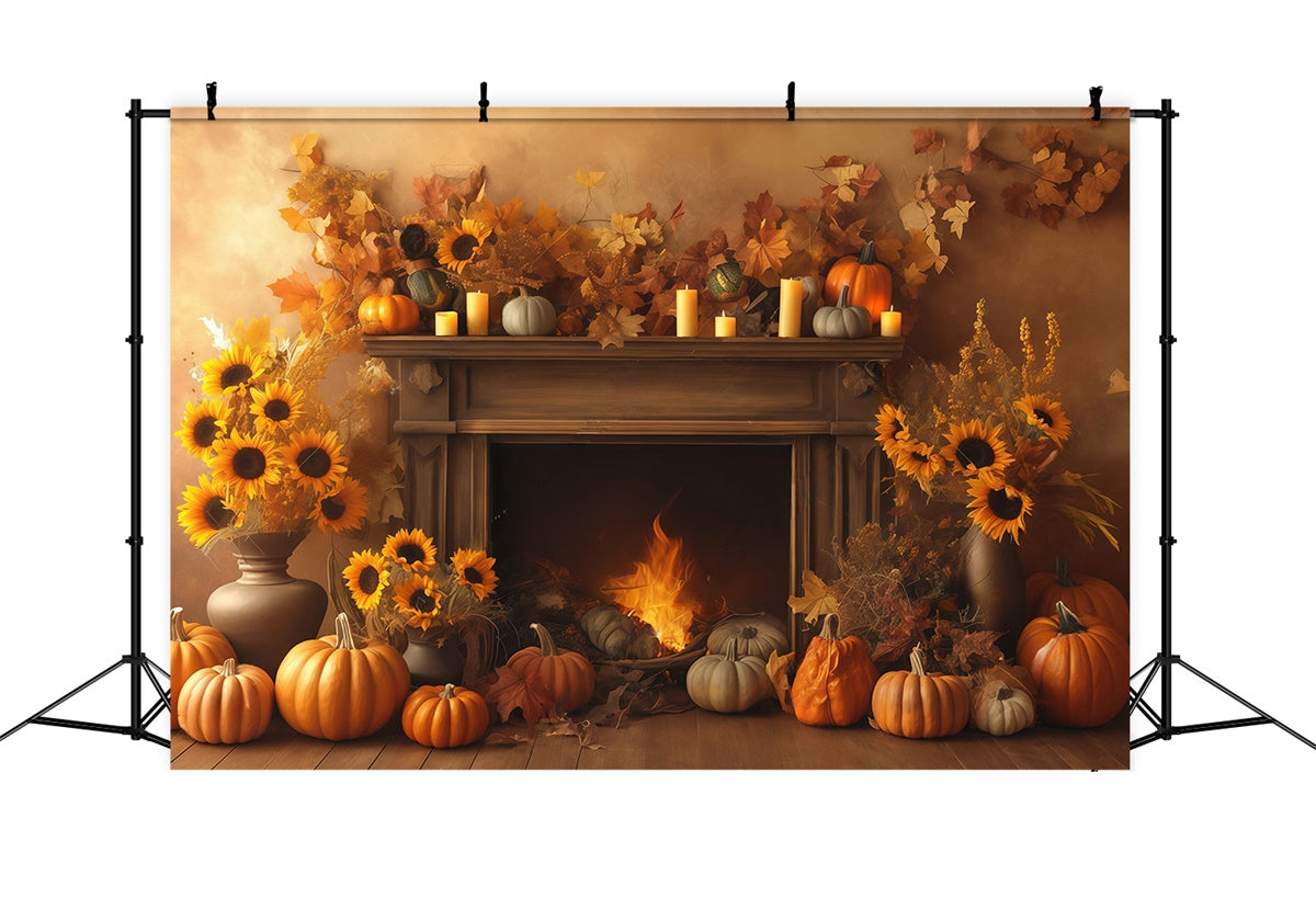 Autumn Photo Backdrop Cozy Fireplace Harvest Backdrop UK MRR7-133