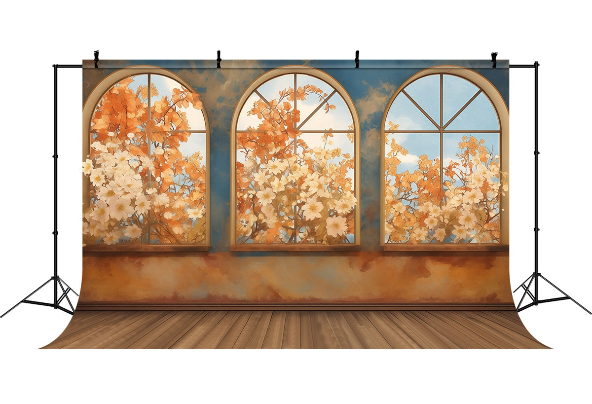 Fall Backdrop Autumn Bloom Arched Window Backdrop UK MRR7-136