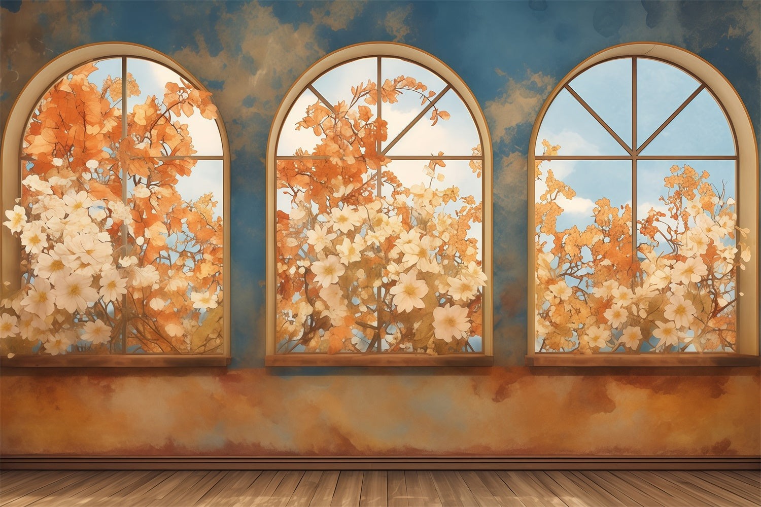 Fall Backdrop Autumn Bloom Arched Window Backdrop UK MRR7-136