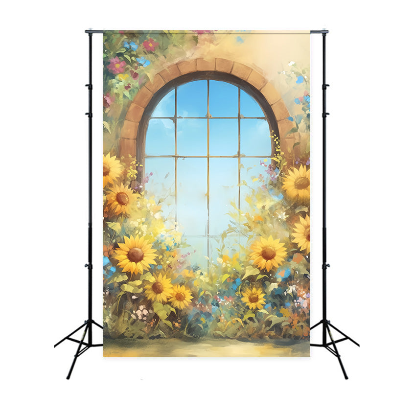 Fall Backdrops Sunflower Arch Window Glow Backdrop UK MRR7-144