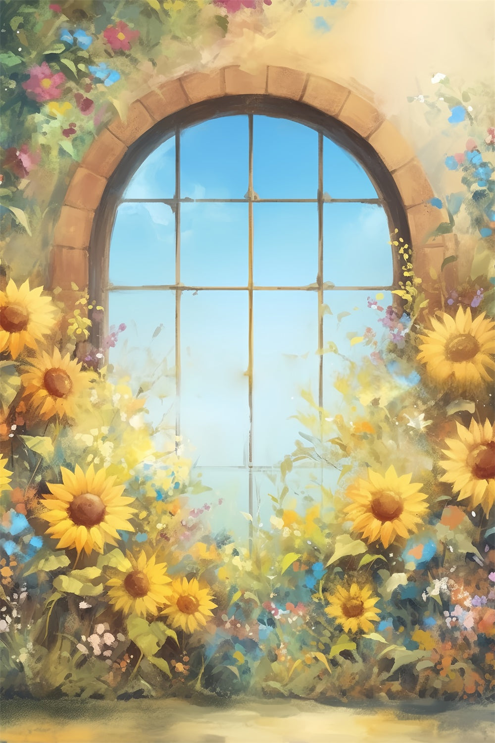 Fall Backdrops Sunflower Arch Window Glow Backdrop UK MRR7-144