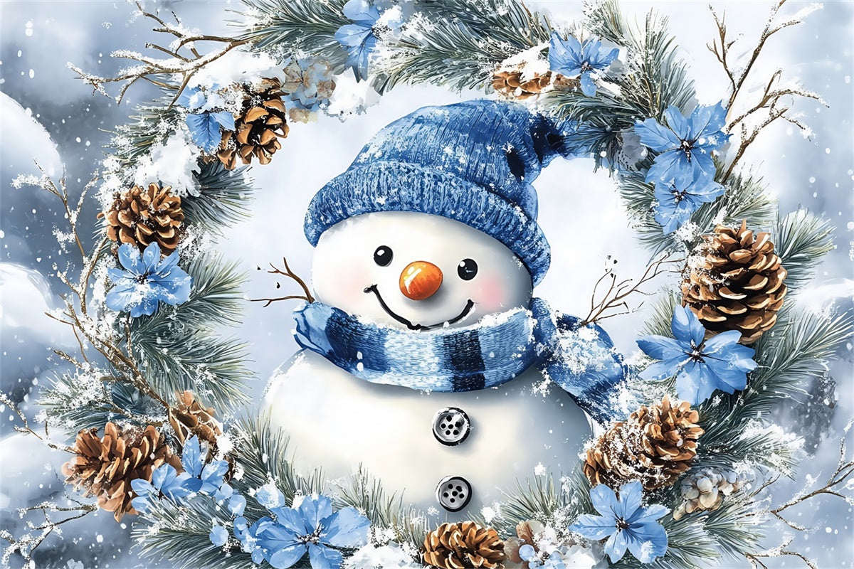 Winter Backdrop Photography Pine Snowman Wreath Backdrop UK MRR7-147