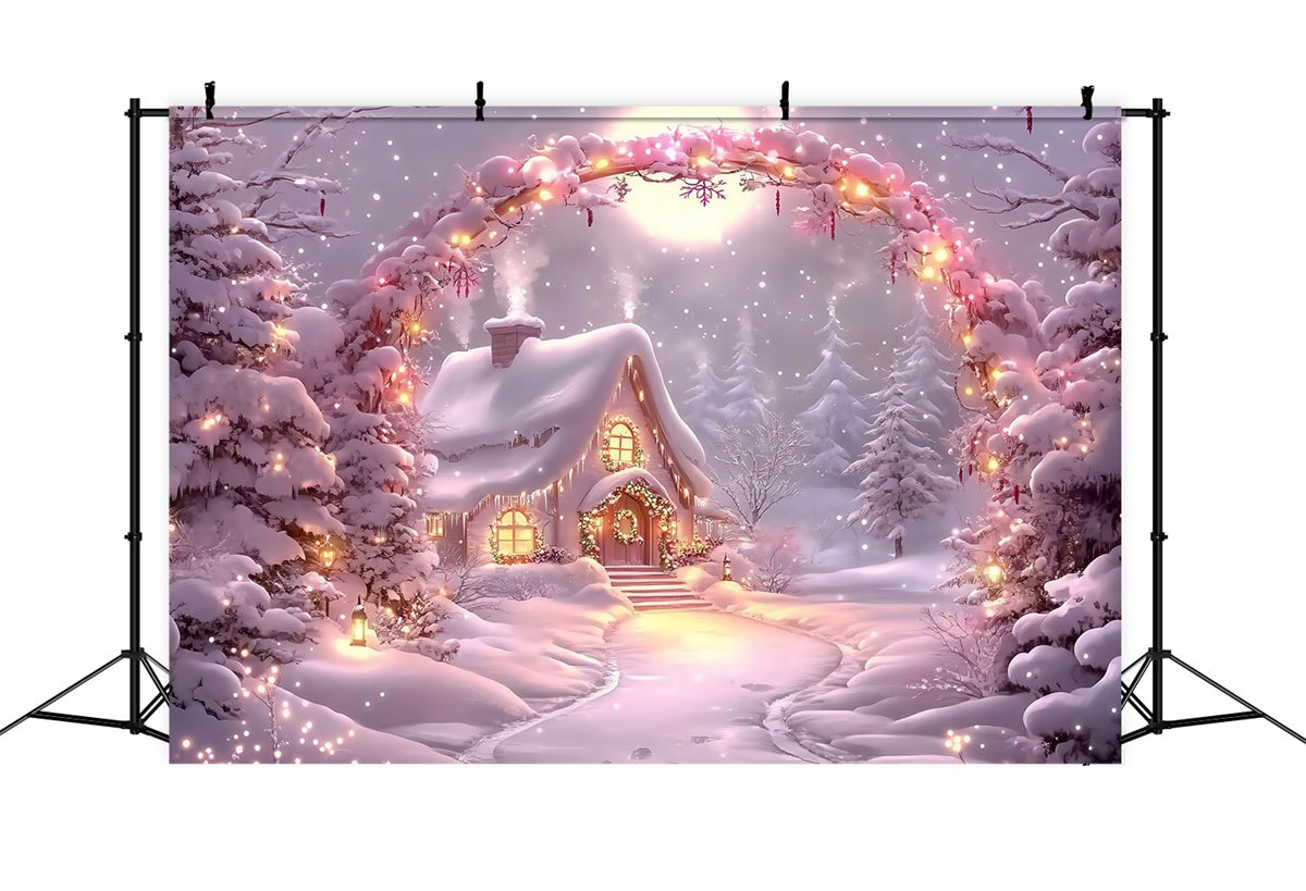 Winter Wonderland Backdrop Glow Cabin Lights Backdrop UK MRR7-149