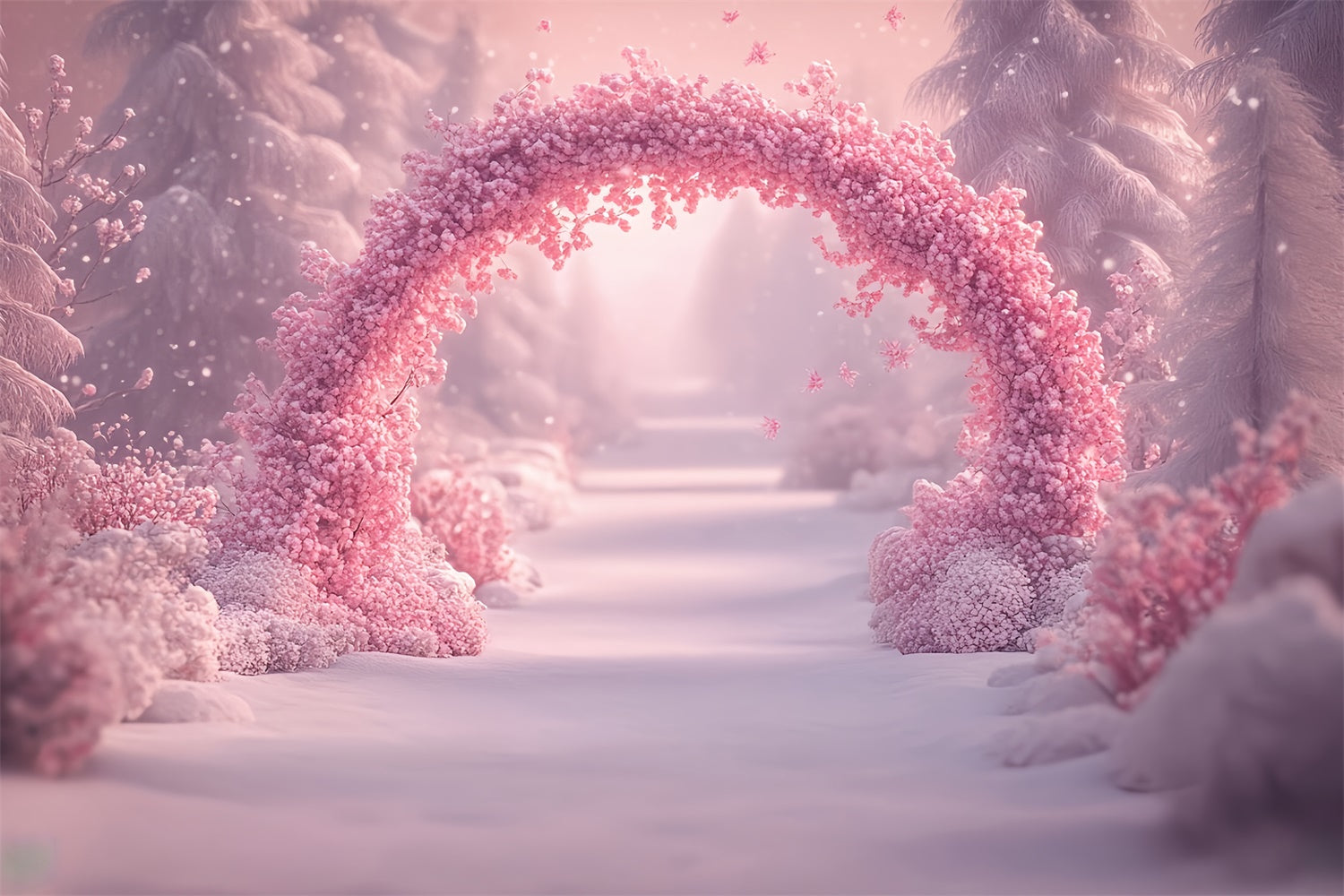 Winter Wonderland Backdrop Pink Blossom Snow Backdrop UK MRR7-150