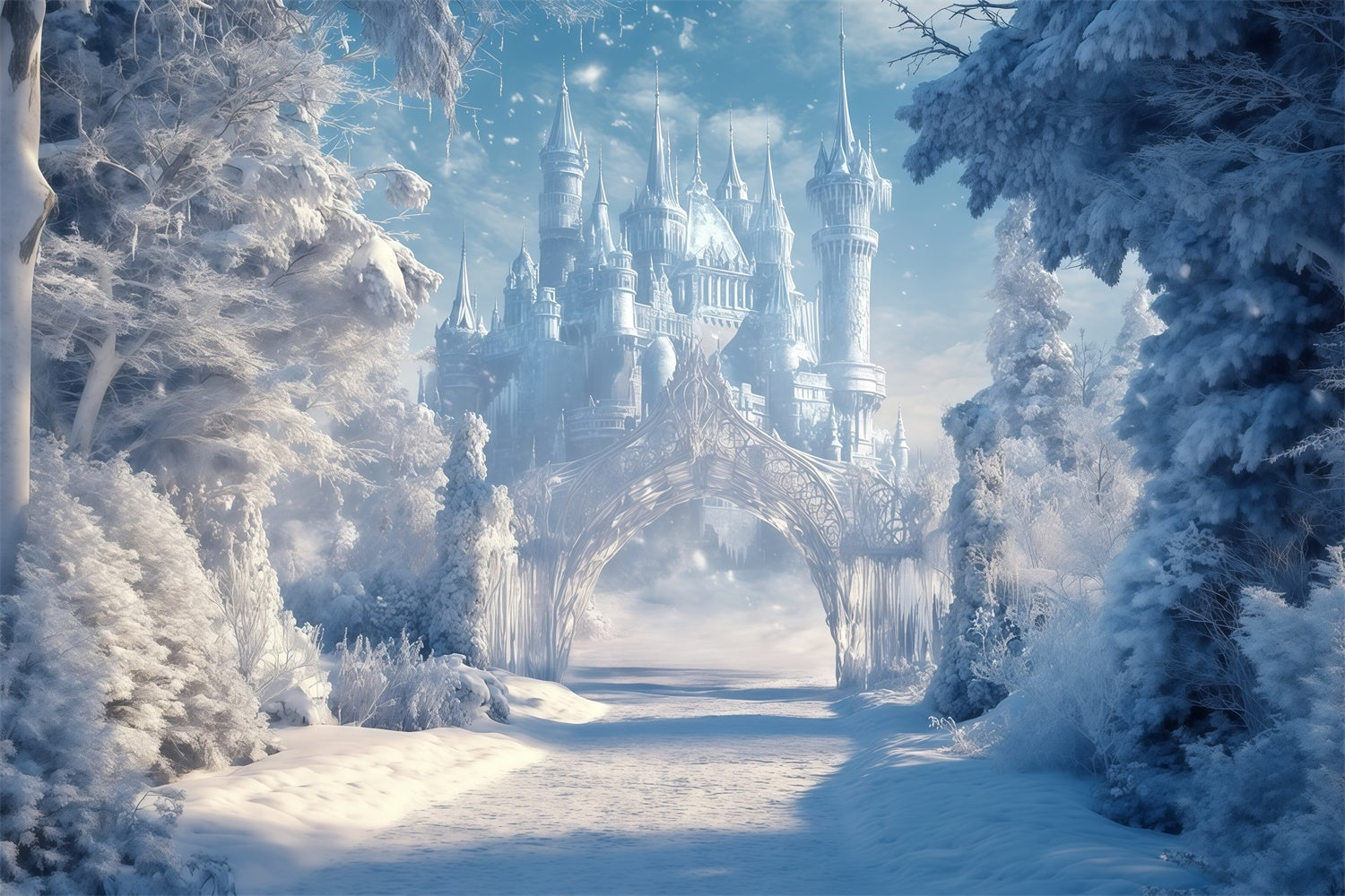 Winter Castle Backdrop Snowy Kingdom Trail Backdrop UK MRR7-156