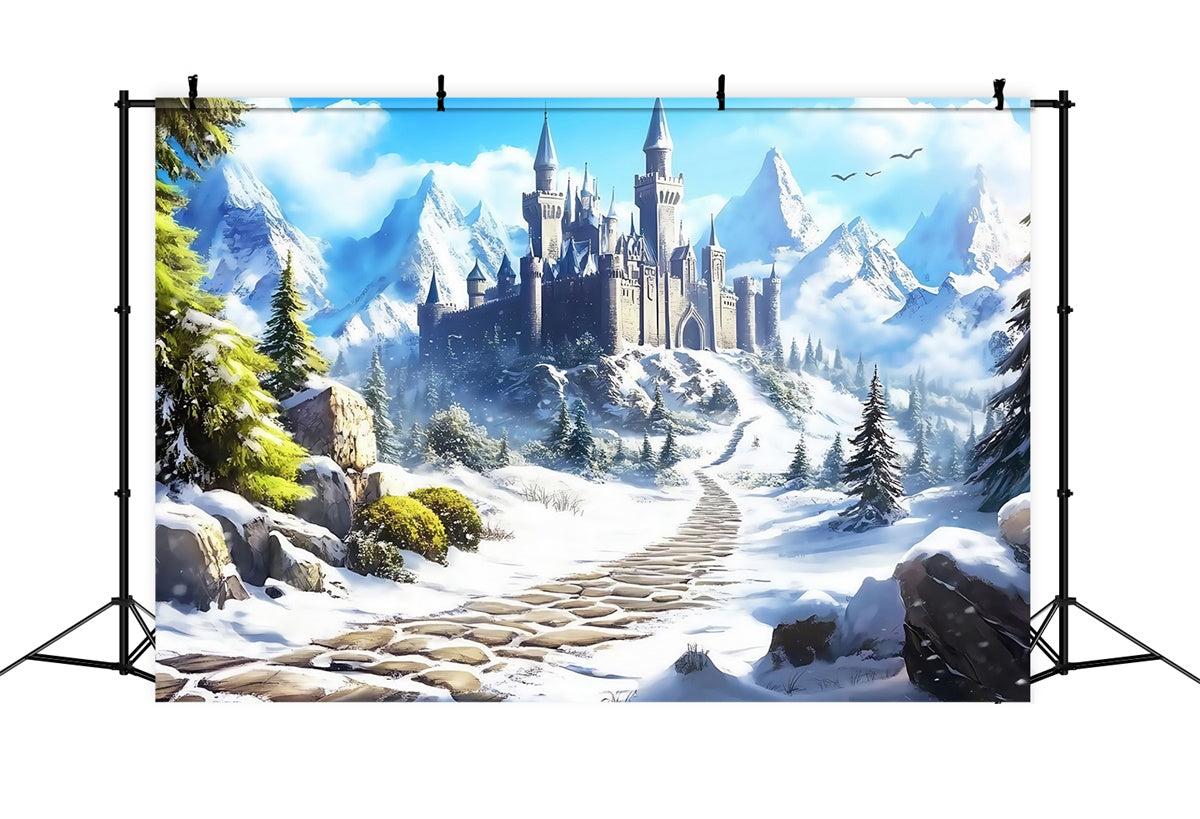 Castle Photo Backdrop Castle Path Winter Backdrops UK MRR7-157