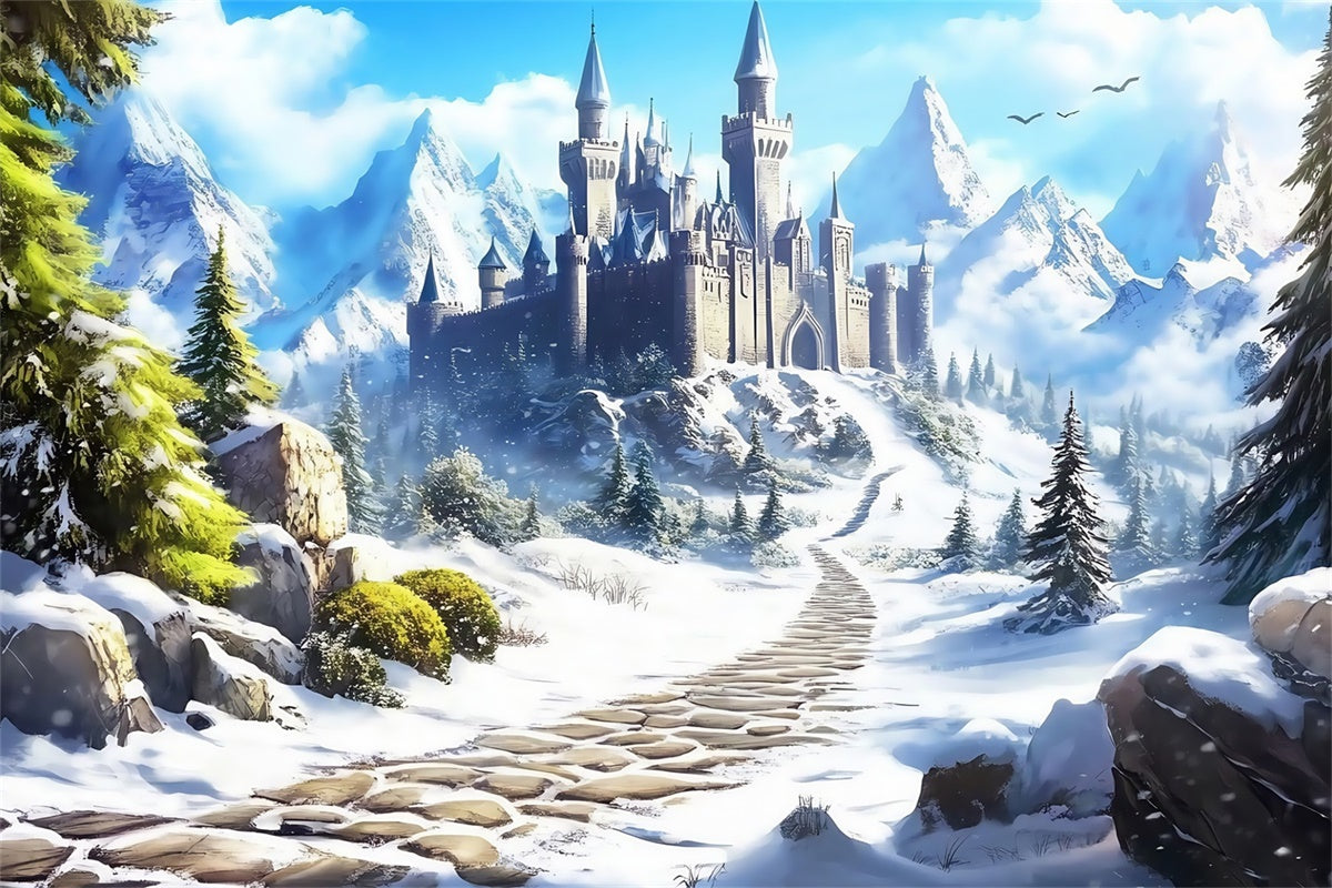 Castle Photo Backdrop Castle Path Winter Backdrops UK MRR7-157