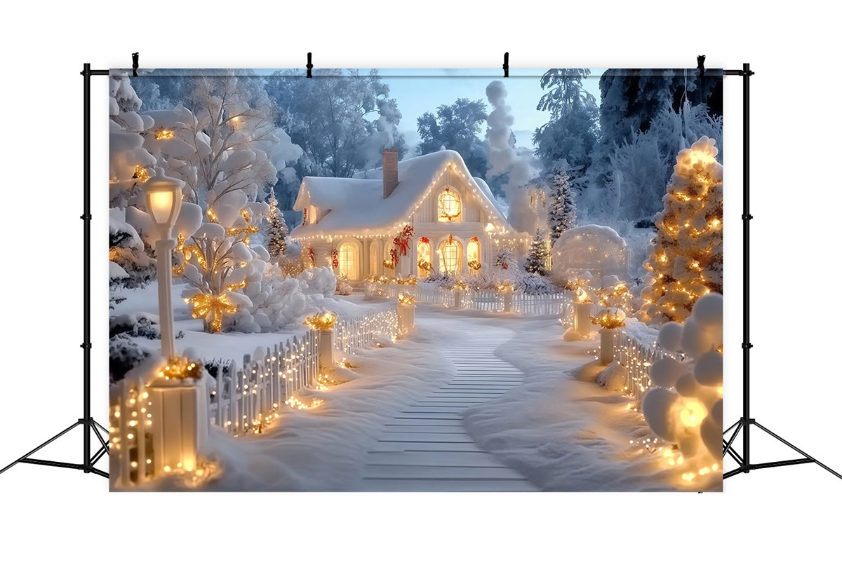 Winter Scene Backdrop Glowing Winter Cottage Backdrop UK MRR7-161