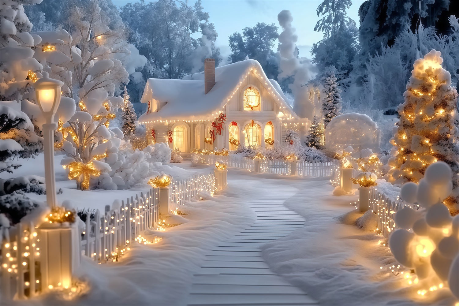 Winter Scene Backdrop Glowing Winter Cottage Backdrop UK MRR7-161