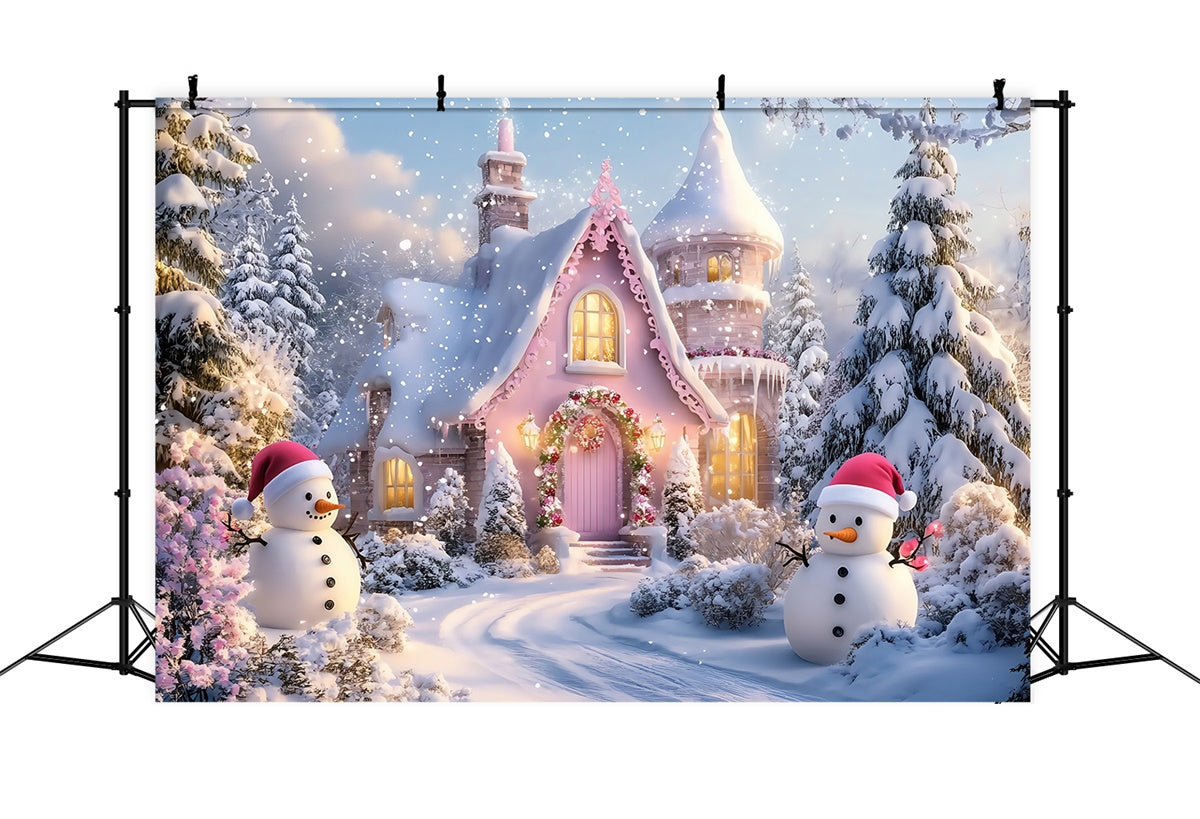 Winter Snow Backdrop Pink Cottage Snow Backdrop UK MRR7-163