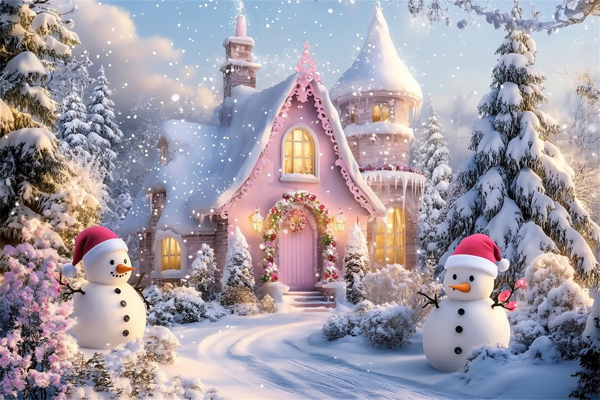 Winter Snow Backdrop Pink Cottage Snow Backdrop UK MRR7-163