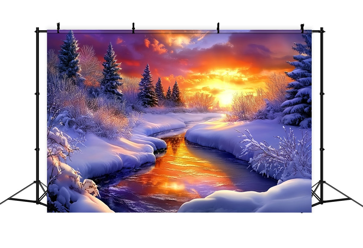 Winter Wonderland Backdrop Sunset Ember Stream Backdrop UK MRR7-174