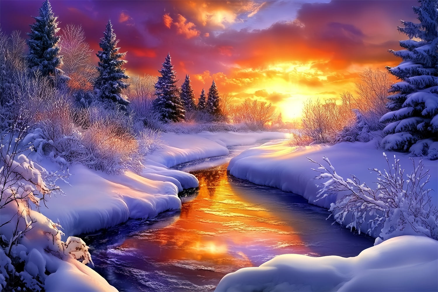 Winter Wonderland Backdrop Sunset Ember Stream Backdrop UK MRR7-174