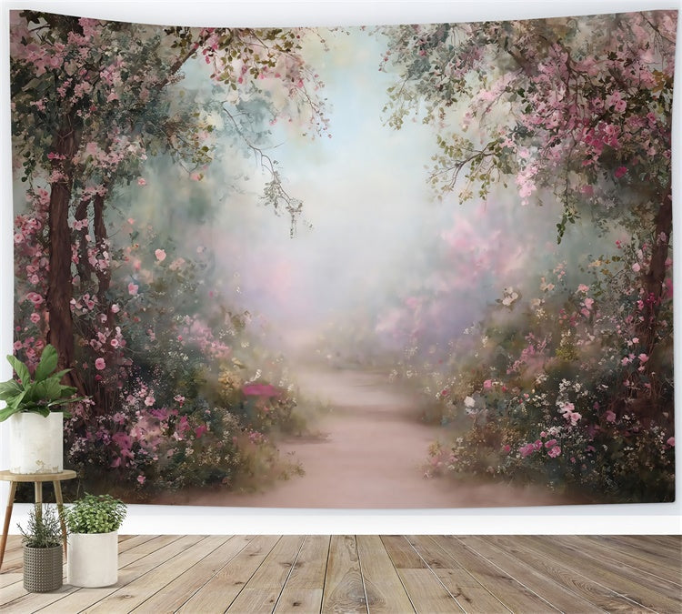 Painting Backdrop Pink Bloom Trail Best Photography Backdrops UK MRR7-183