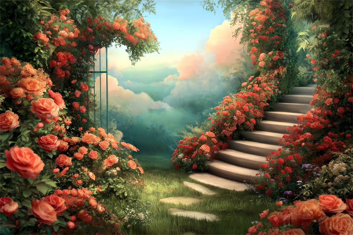 Fine Art Backdrop Enchanted Stair Garden Beautiful Backdrop UK MRR7-188