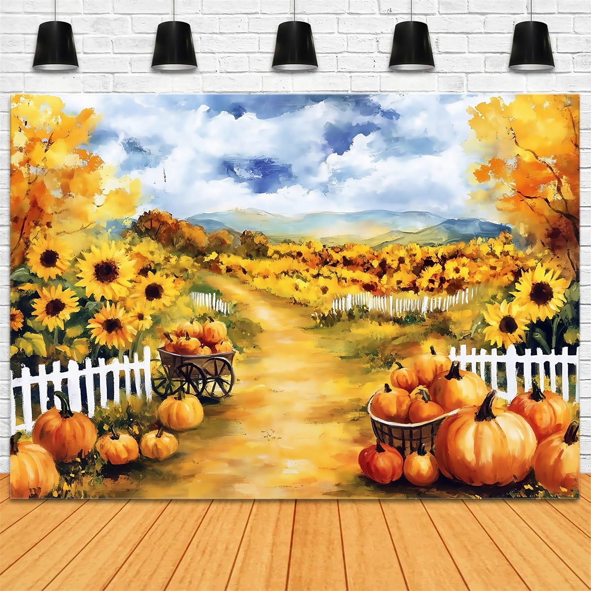 Oil Painting Photography Backdrop Sunflower Pumpkin Backdrop UK MRR7-189