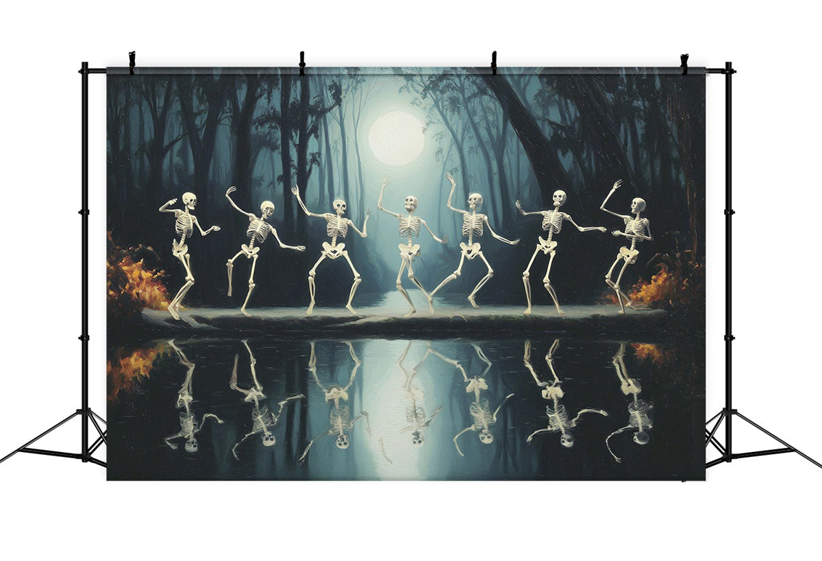 Forest Photo Backdrop Moonlit Skeleton Dance Halloween Backdrop UK MRR7-21
