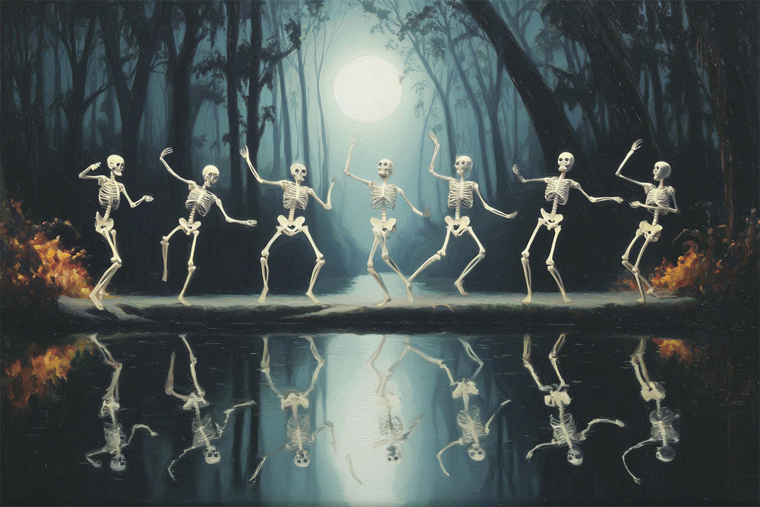 Forest Photo Backdrop Moonlit Skeleton Dance Halloween Backdrop UK MRR7-21