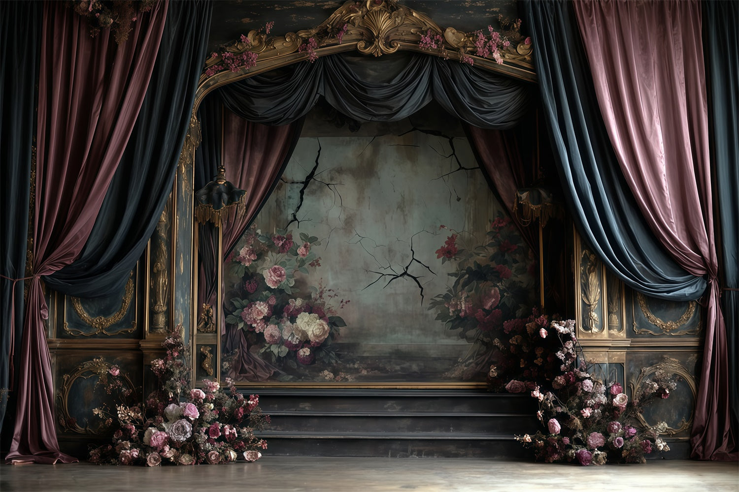 Baroque Backdrop Regal Decay Floral Vintage Backdrops UK MRR7-211