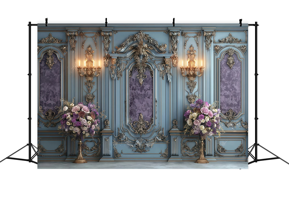 Vintage Wall Backdrop Regal Blue Bloom Elegance Backdrop UK MRR7-214