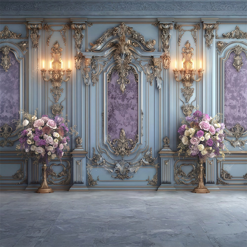 Vintage Wall Backdrop Regal Blue Bloom Elegance Backdrop UK MRR7-214