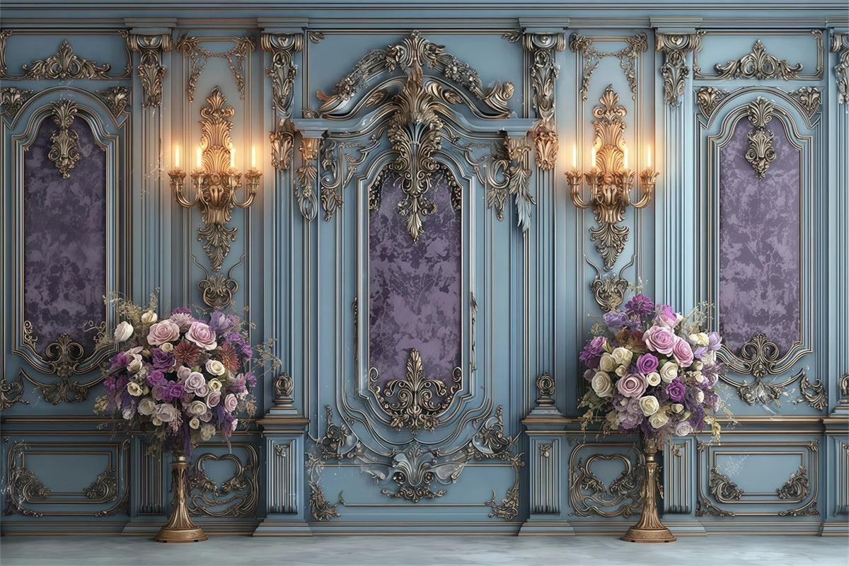 Vintage Wall Backdrop Regal Blue Bloom Elegance Backdrop UK MRR7-214