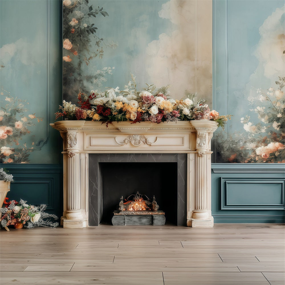 Victorian Backdrop Pastel Floral Hearth Vintage Backdrop UK MRR7-215