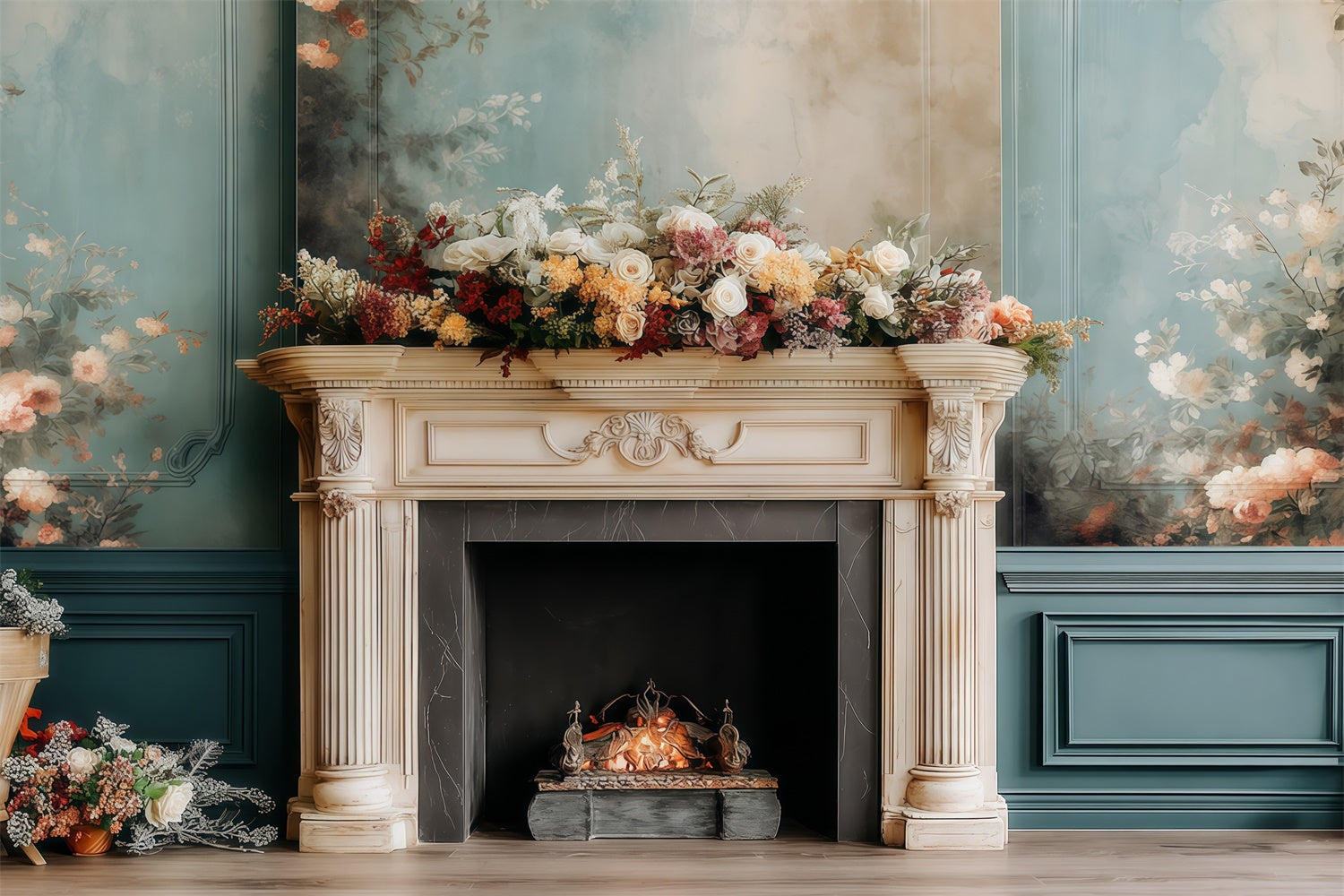 Victorian Backdrop Pastel Floral Hearth Vintage Backdrop UK MRR7-215