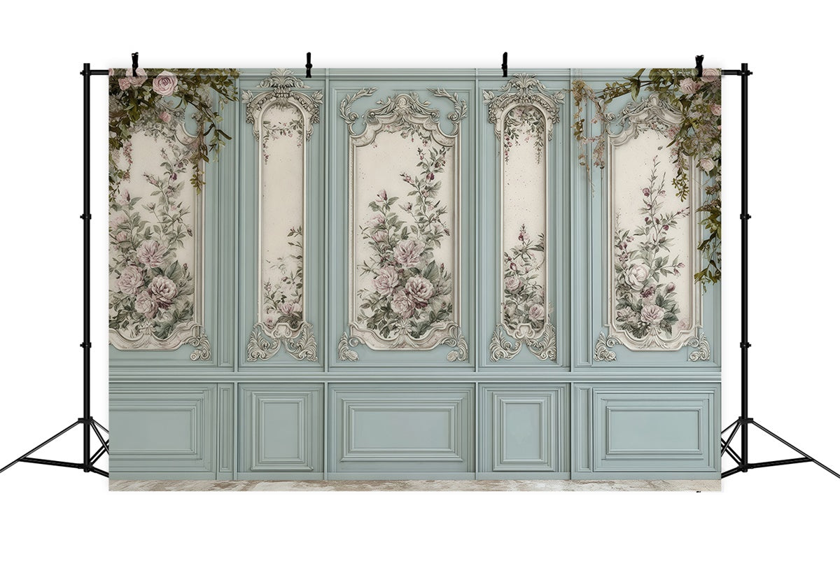 Baroque Backdrop Blue Floral Panel Vintage Wall Backdrop UK MRR7-219