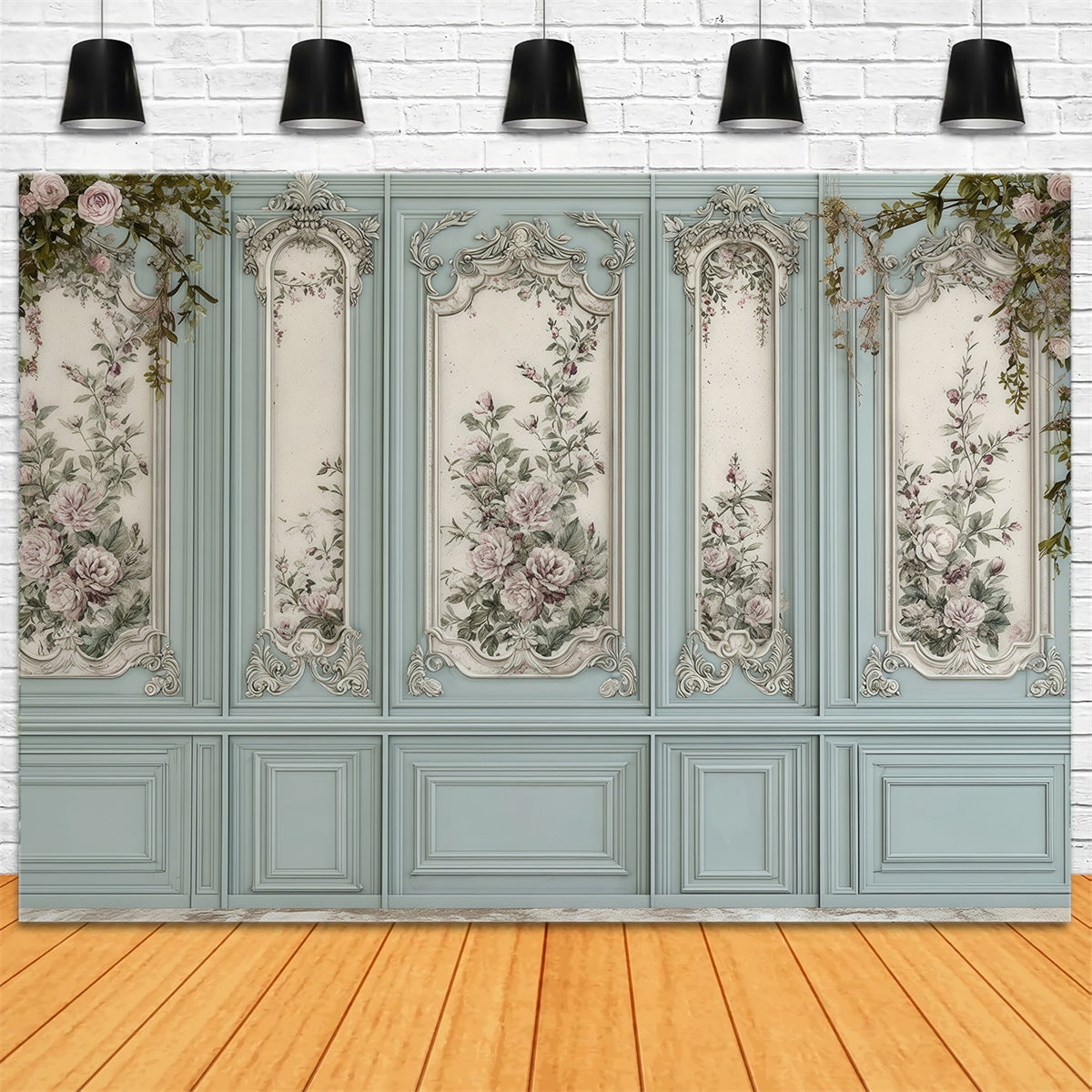 Baroque Backdrop Blue Floral Panel Vintage Wall Backdrop UK MRR7-219
